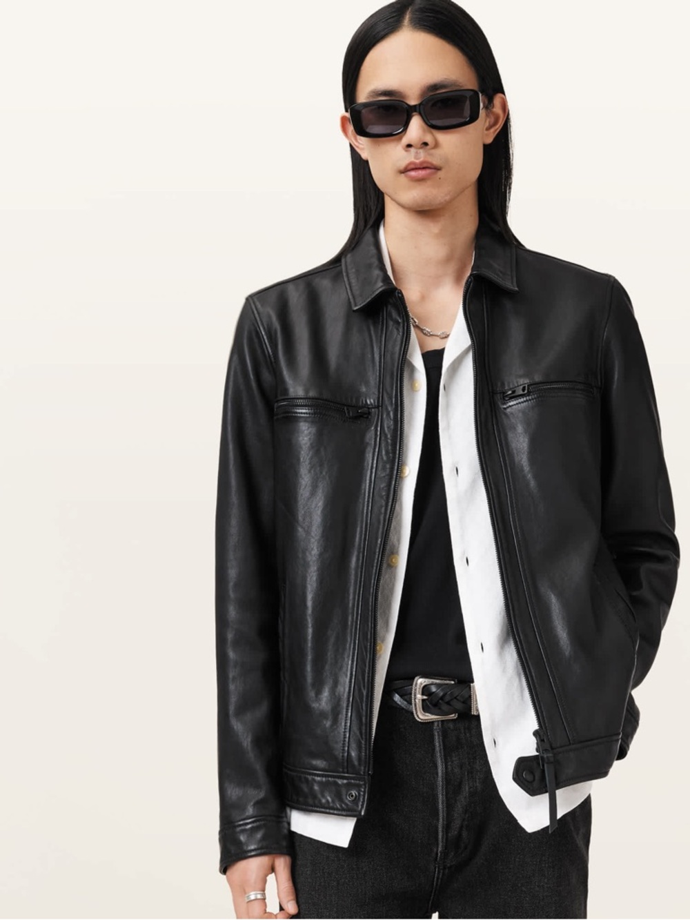 All Saints Black Leather Bomber Jacket LUCK LEATHER JACKET - Picture 3 of 15